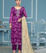 Purple woven viscose semi stitched churidar dress-materials