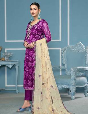 Purple woven viscose churidar dress-materials 2