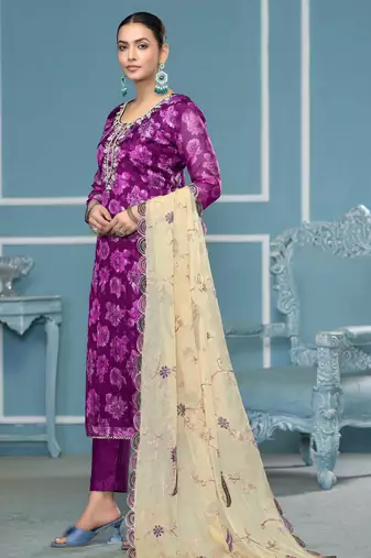 Purple woven viscose churidar dress-materials