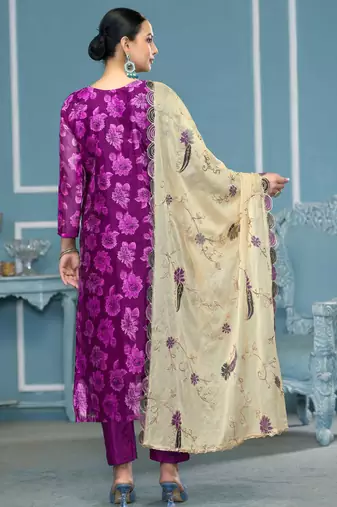 Purple woven viscose churidar dress-materials