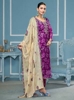 Purple woven viscose churidar dress-materials 4