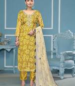 Mustard woven viscose semi stitched churidar dress-materials