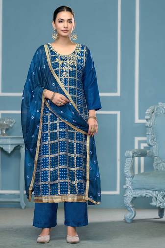 Blue woven cotton silk semi stitched churidar dress-materials