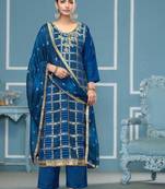Blue woven cotton silk semi stitched churidar dress-materials