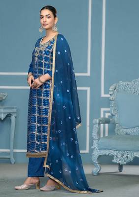 Blue woven cotton silk churidar dress-materials 2