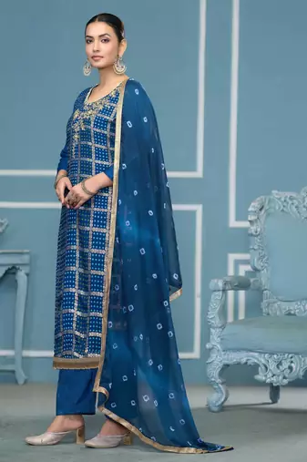 Blue woven cotton silk churidar dress-materials