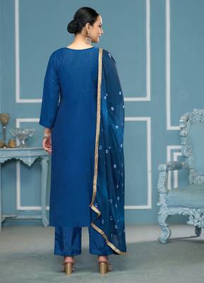 Blue woven cotton silk churidar dress-materials 3