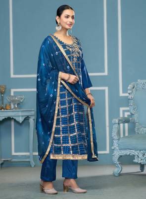 Blue woven cotton silk churidar dress-materials 4