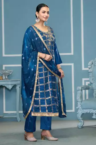 Blue woven cotton silk churidar dress-materials