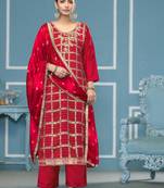 Red woven cotton silk semi stitched churidar dress-materials