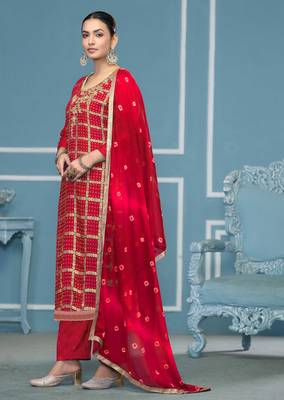 Red woven cotton silk churidar dress-materials 2