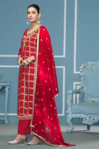 Red woven cotton silk churidar dress-materials