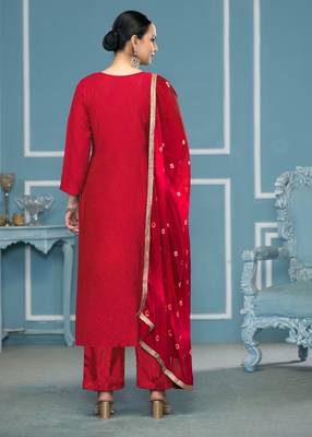Red woven cotton silk churidar dress-materials 3