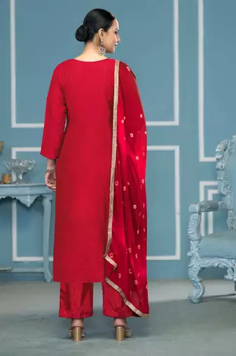 Red woven cotton silk churidar dress-materials