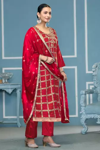 Red woven cotton silk churidar dress-materials