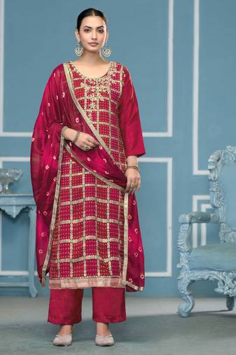 Pink woven cotton silk semi stitched churidar dress-materials