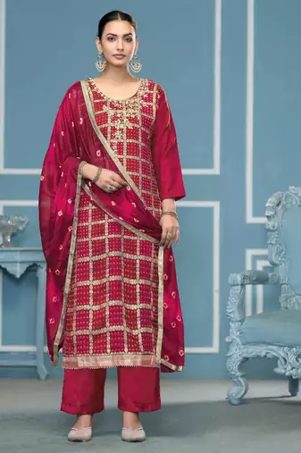 Pink woven cotton silk semi stitched churidar dress-materials