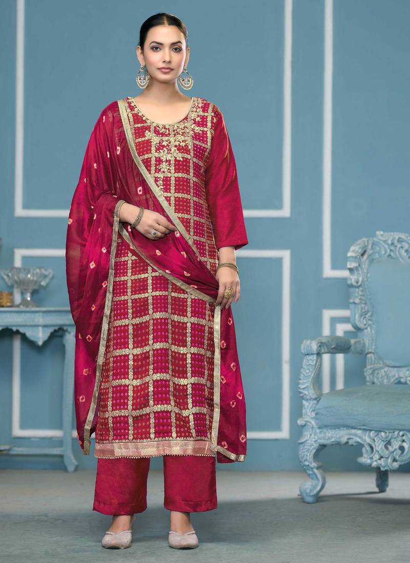 Pink woven cotton silk semi stitched churidar dress-materials