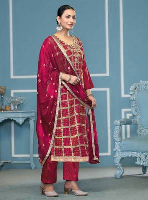 Pink woven cotton silk churidar dress-materials 4