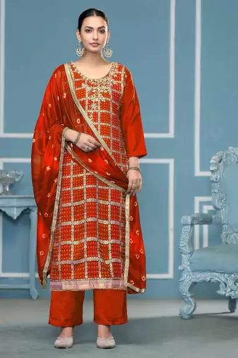 Orange woven cotton silk semi stitched churidar dress-materials
