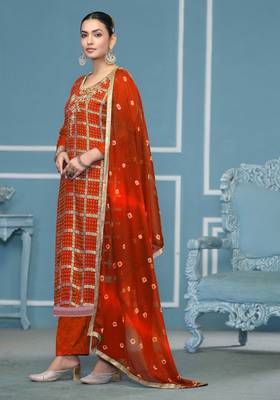 Orange woven cotton silk churidar dress-materials 2