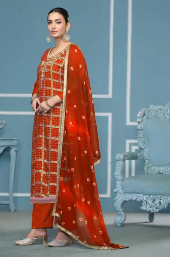 Orange woven cotton silk churidar dress-materials