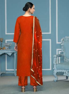 Orange woven cotton silk churidar dress-materials 3