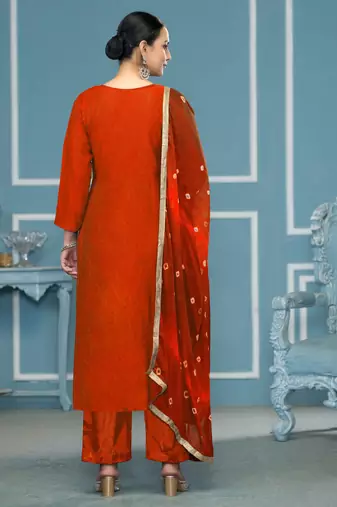 Orange woven cotton silk churidar dress-materials