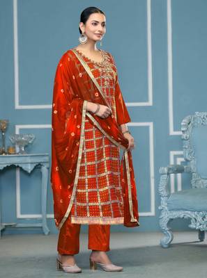 Orange woven cotton silk churidar dress-materials 4
