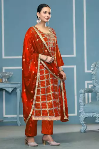 Orange woven cotton silk churidar dress-materials