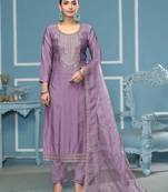Purple embroidered cotton silk semi stitched churidar dress-materials
