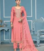 Peach embroidered cotton silk semi stitched churidar dress-materials