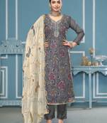 Grey sequins organza semi stitched churidar dress-materials