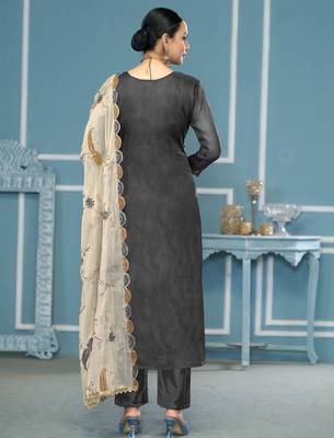 Grey sequins organza churidar dress-materials 3