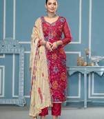 Pink sequins organza semi stitched churidar dress-materials