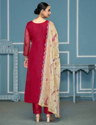 Pink sequins organza churidar dress-materials 3