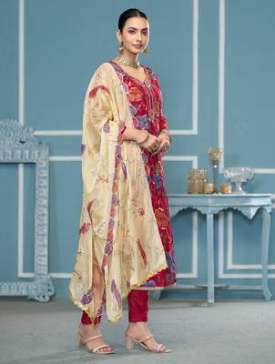 Pink sequins organza churidar dress-materials 4