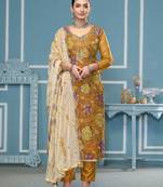 Mustard sequins organza semi stitched churidar dress-materials