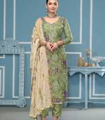 Light-green sequins organza semi stitched churidar dress-materials