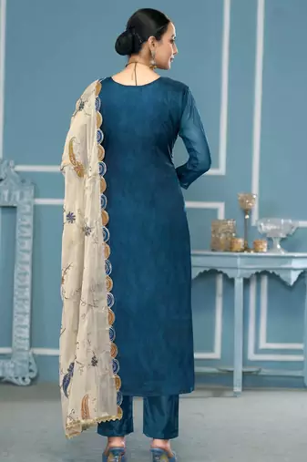 Blue sequins organza semi stitched churidar dress-materials