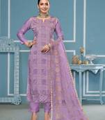 Purple embroidered cotton silk semi stitched churidar dress-materials