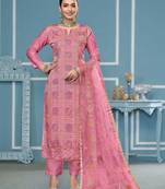 Pink embroidered cotton silk semi stitched churidar dress-materials