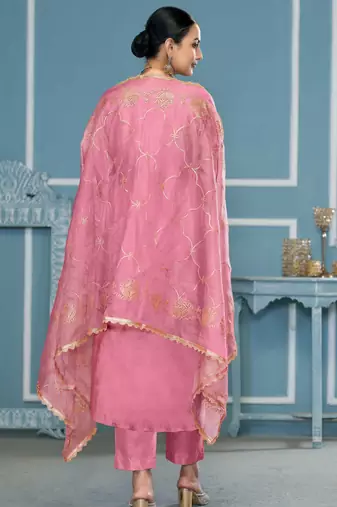 Pink embroidered cotton silk churidar dress-materials
