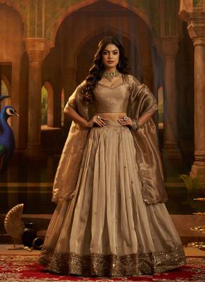 brown organza embroidered lehenga choli with dupatta 7
