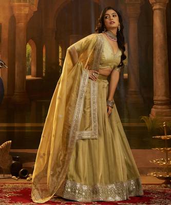 olive organza embroidered lehenga choli with dupatta 6