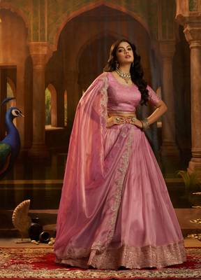 pink organza embroidered lehenga choli with dupatta 6