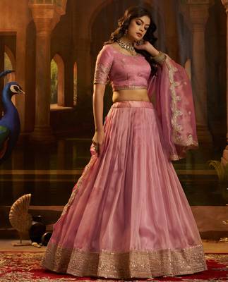 pink organza embroidered lehenga choli with dupatta 7