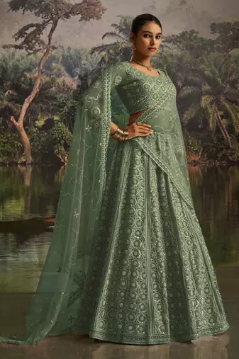 green net embroidered lehenga choli with dupatta