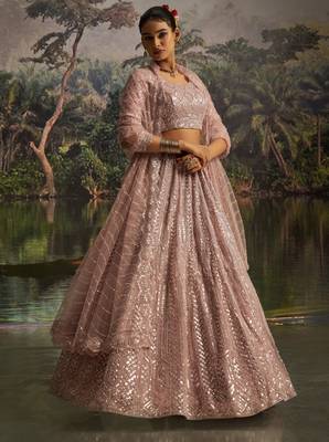 mauve net embroidered lehenga choli with dupatta 7