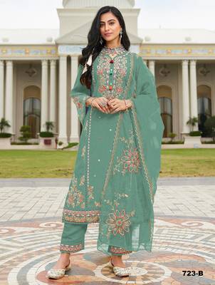 Green embroidered cotton stitched salwar suit 2